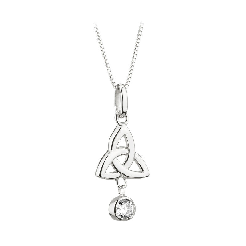 Hallmarked Sterling Silver Trinity Knot Pendant with Green Crystal Charm Bead