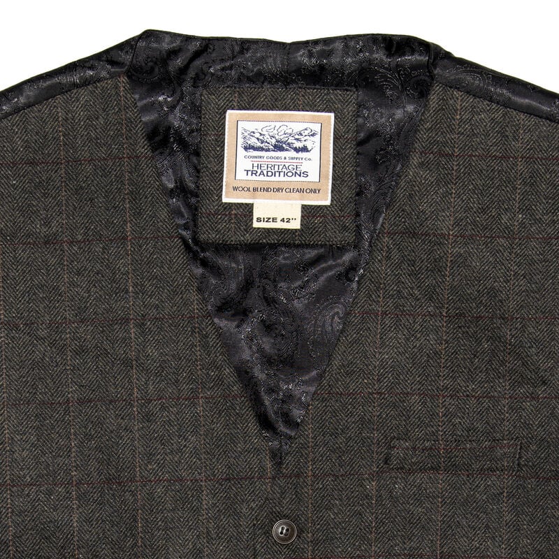 Heritage Traditions Herringbone Tweed  Box Check Waistcoat, Grey Color