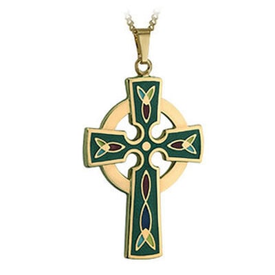 Gold Plated Green Celtic Cross
