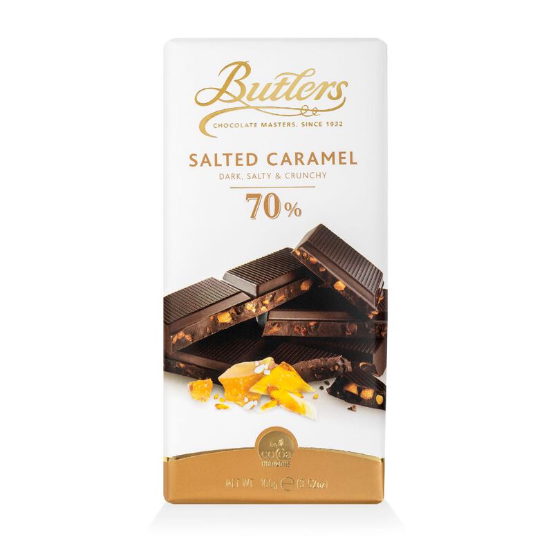 Butlers Dark  Salty and Crunchy 70% Salted Caramel Dark Chocolate Bar  100G