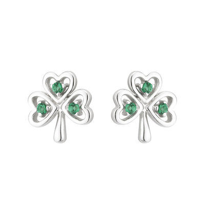 Hallmarked Sterling Silver Shamrock Stud Earring With Cubic Zirconia Stone
