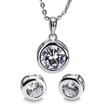 Newgrange Living Silver White Stone Necklace And Earring Set