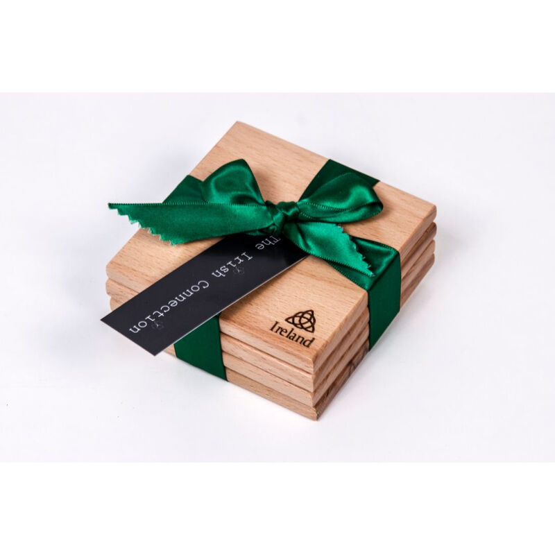 4-Pack Coasters With Trinity Knot Design – Wrapped With Green Ribbon