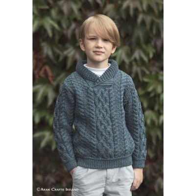 Kids 100% Merino Wool Shawl Collar Sweater, Peacock Colour
