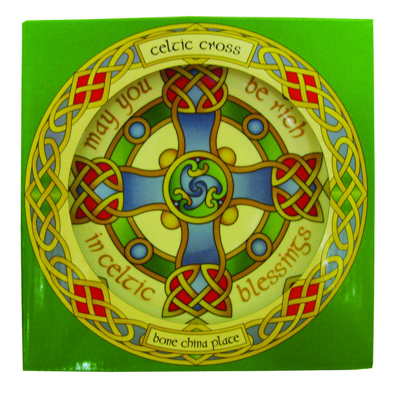 8 Ceramic Display Plate With Celtic Cross Design With Stand