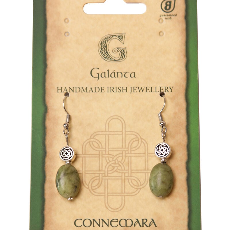 Oval Conemara Marble Stone Celtic Knot Designed Drop Earrings