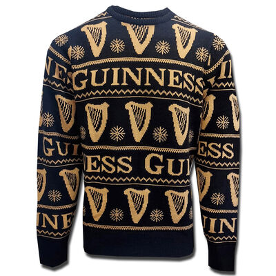 Guinness Christmas Jumper With Harp & Snowflake Design, Black & Gold Colour