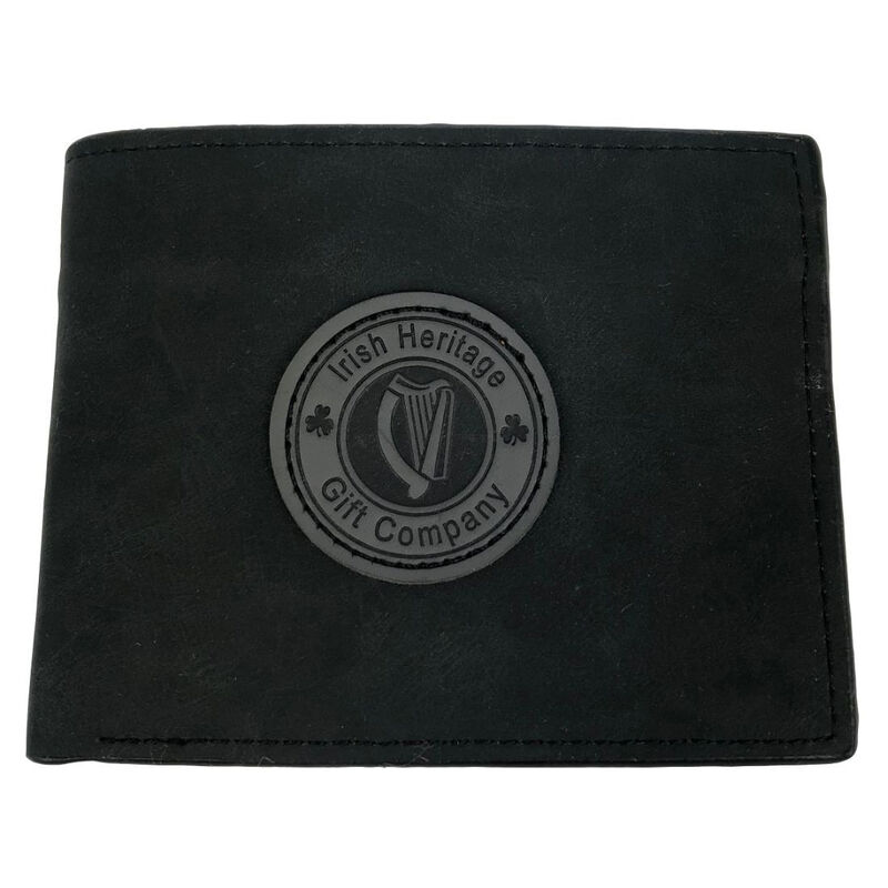 Irish Heritage Gift Company Leather Wallet In Black With Harp Seal Design