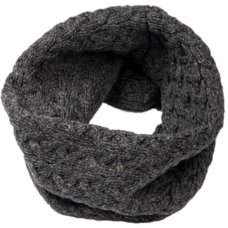 Aran Woollen Mills Super Soft Merino Wool Infinity Cabled Scarf In Dark Grey