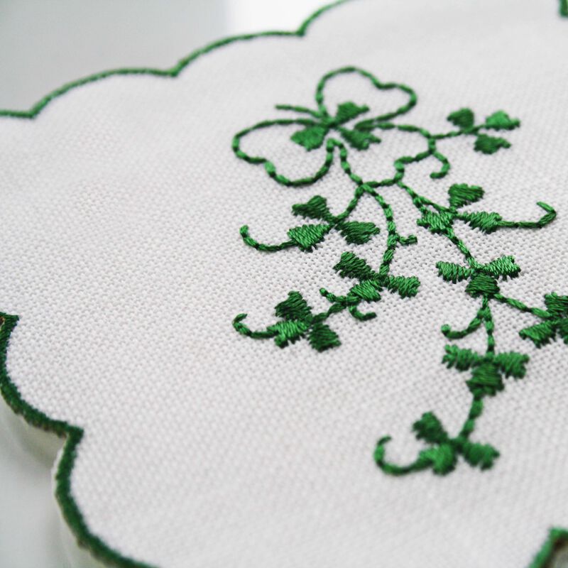 Celtic Weavers Kinsale Shamrock Embroidered 4” Square Mats  4-Pack