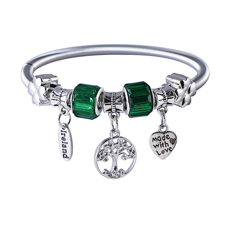 Spring Tree Of Life Green Bracelet With 'Made With Love' & 'Ireland' Charms 