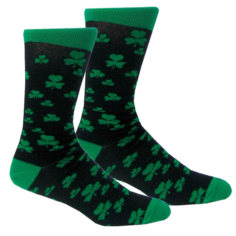 Black Lucky Irish Socks With Green Toe And Shamrock Pattern Design