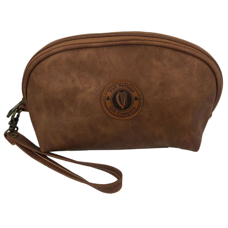Irish Heritage Gift Company Cosmetic Bag In Brown With Harp Seal Design