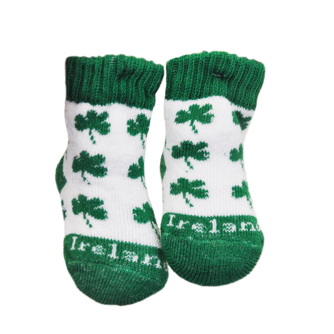 Buy White Newborn Bootie Socks With Green Shamrock Print | Carrolls ...