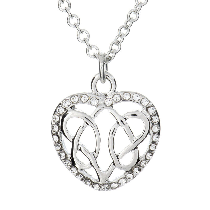 Silver Plated Carrick Silverware Celtic Heart Knot with Cubic Zirconia Stones Pendant