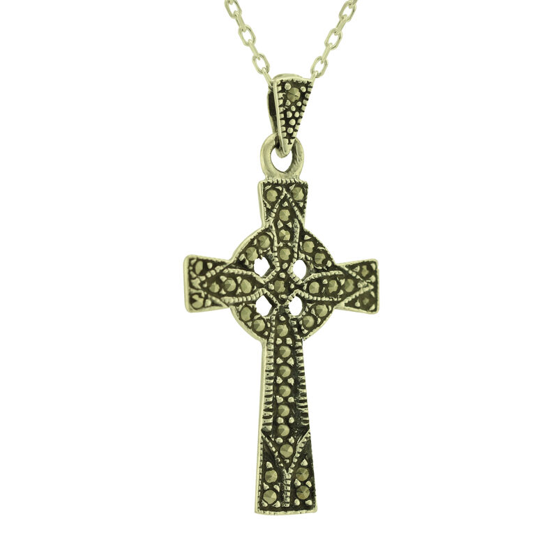 Hallmarked Sterling Silver Marcasite Celtic Cross Pendant  Presented In A Box