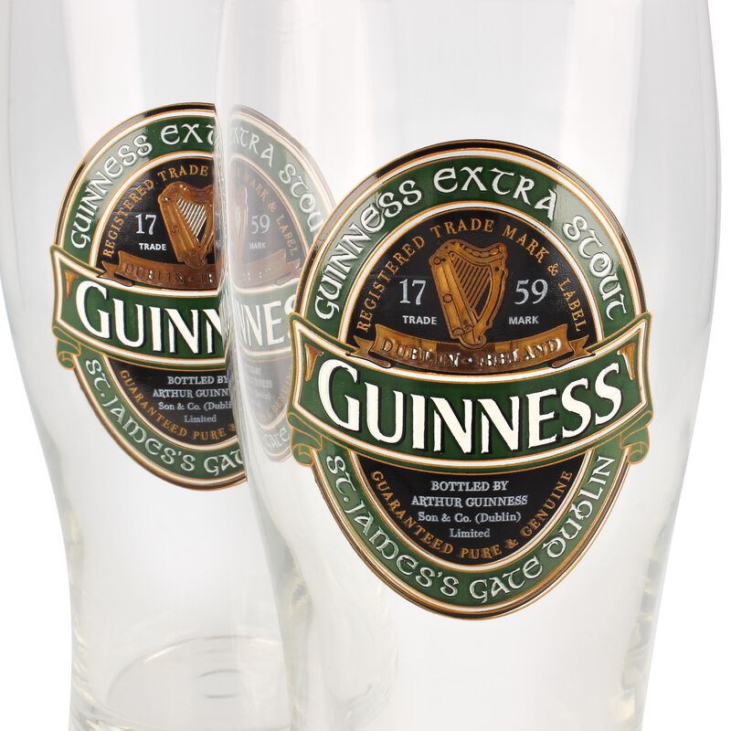 Guinness 2 Pack Of Pint Glasses With Guinness Ireland Label Design