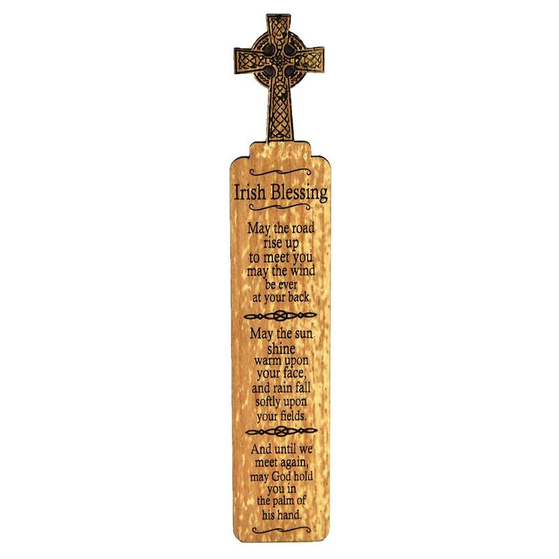 Wooden Irish Bookmark With Celtic Cross Design And Irish Blessing