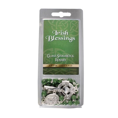 Green Rosary Beads With A Silver Plated Image Of St. Patrick