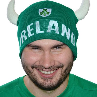 Beanie Hat With Viking Horns And Ireland Crest  Green Colour