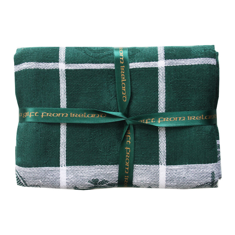 Treasures Of Ireland Embroidered Green Waffle Tea Towel (2 Pack)