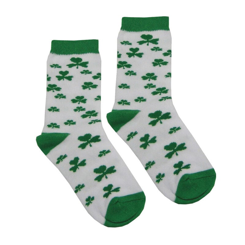 Socks With Green Shamrock Print  White Colour
