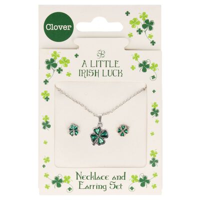 A Little Irish Luck Green Petal Four-Leaf Clover Jewellery Set 