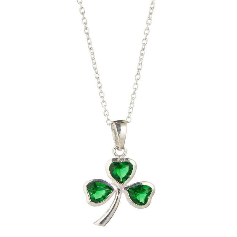 Hallmarked Sterling Silver Shamrock Pendant With 3 Emerald Cubic Zirconia Stones