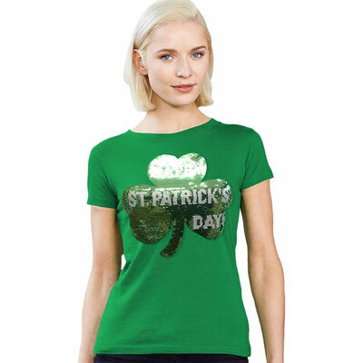 Ladies T-Shirt With Two Way Sequin Shamrock Design