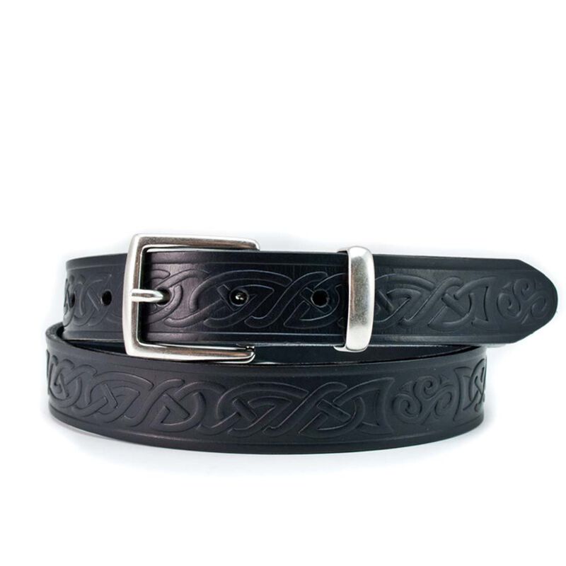 Lee River 30mm Genuine Black Leather Belt with a Celtic Design