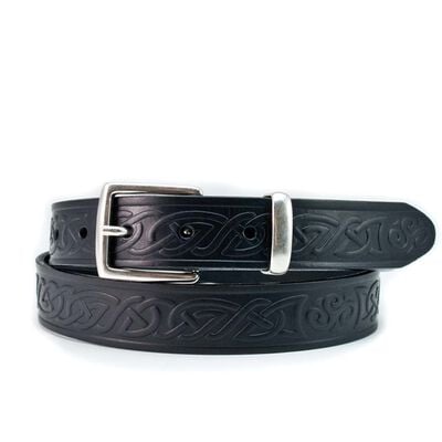 Lee River 30mm Genuine Black Leather Belt with a Celtic Design