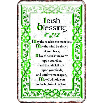 Irish Metal Sign With The May Irish Blessing  White With A Green Celtic Design
