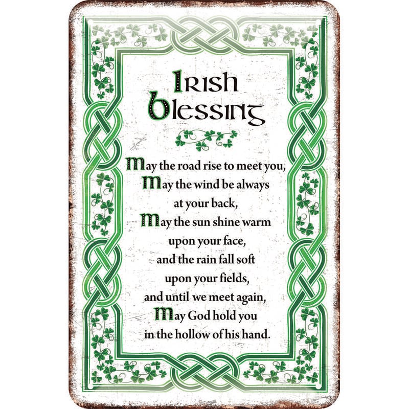 Irish Metal Sign With The May Irish Blessing  White With A Green Celtic Design