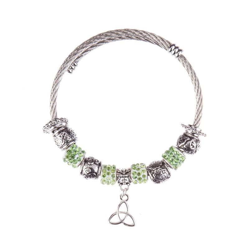 Charm Bracelet With Green Stones  Celtic Knot  Triskele And Trinity Knot Charms