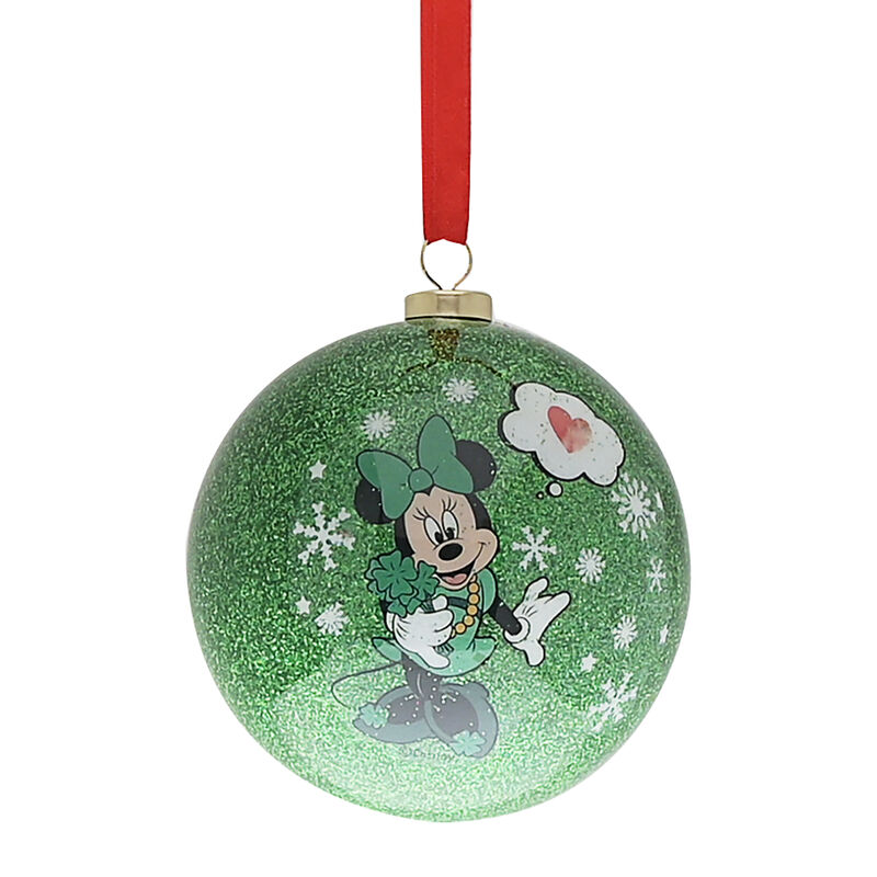 Disney Set of 4 Irish Mickey and Minnie Glitter Baubles