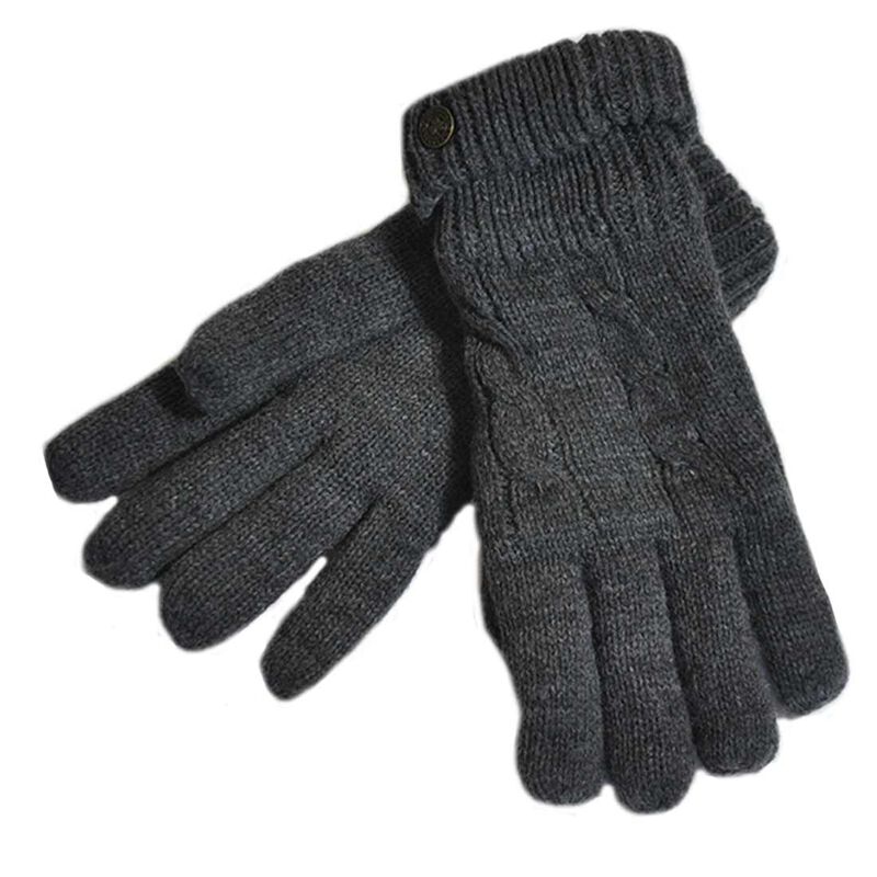 Man Of Aran Cable Knit Gloves With Embossed Metal Shamrock  Dark Grey Colour
