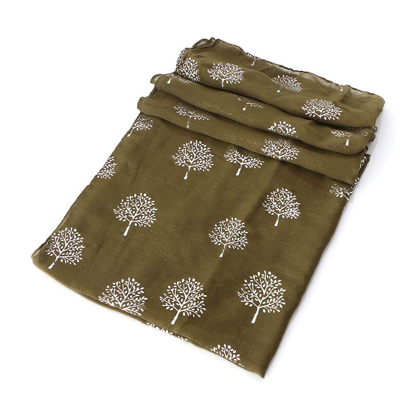 Light Scarf With Tree of Life Design, Green Colour