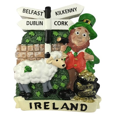 Resin Magnet With Leprechaun  Sheep And Road Sign