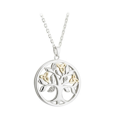 Hallmarked Sterling Silver & 10 Carat Gold Diamond Tree of Life Pendant
