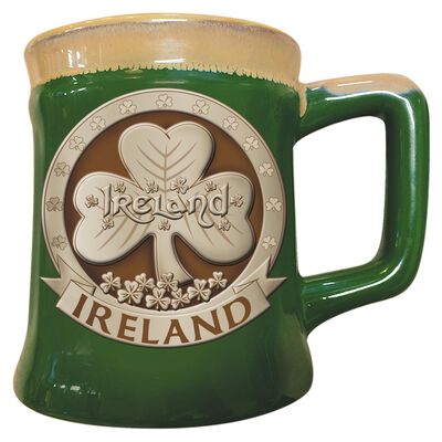 Irish Designed Pottery Mug With A Celtic Cross Design, Green Colour