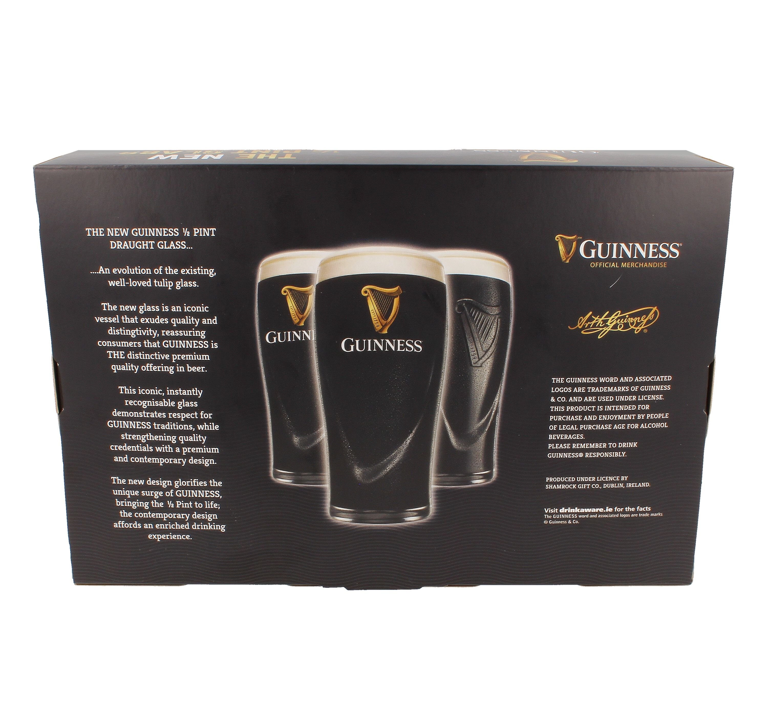 Guinness Half Pint Irish Beer 2 Pack Glasses Set of 2 Livery Design 10 oz