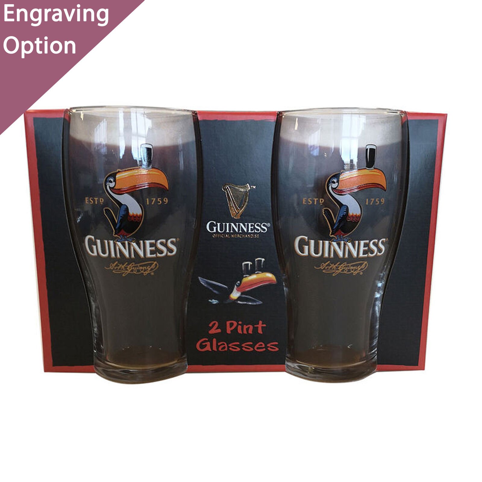 Guinness Vintage Label 2 Pack full Pint Beer Glasses 
