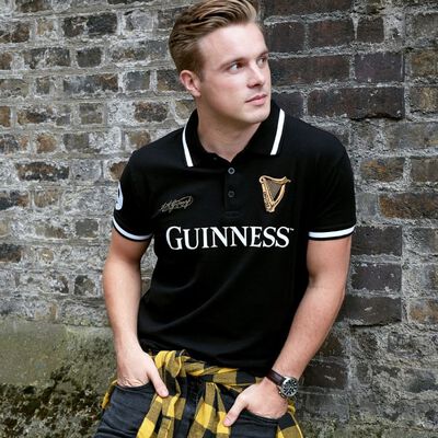 Guinness Black Polo Shirt With Harp Crest And Arthur Guinness Signature