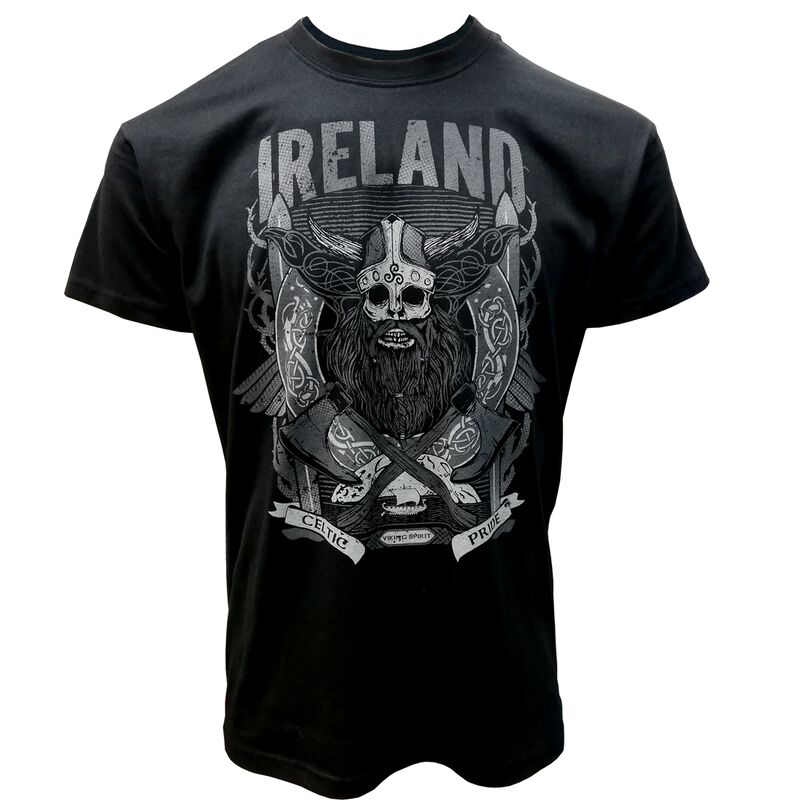 Buy Black Viking Style T-Shirt with Ireland Text | Carrolls Irish Gifts