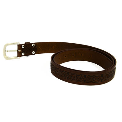 Lee River 35mm Genuine Brown Leather Belt With Intricate Celtic Design