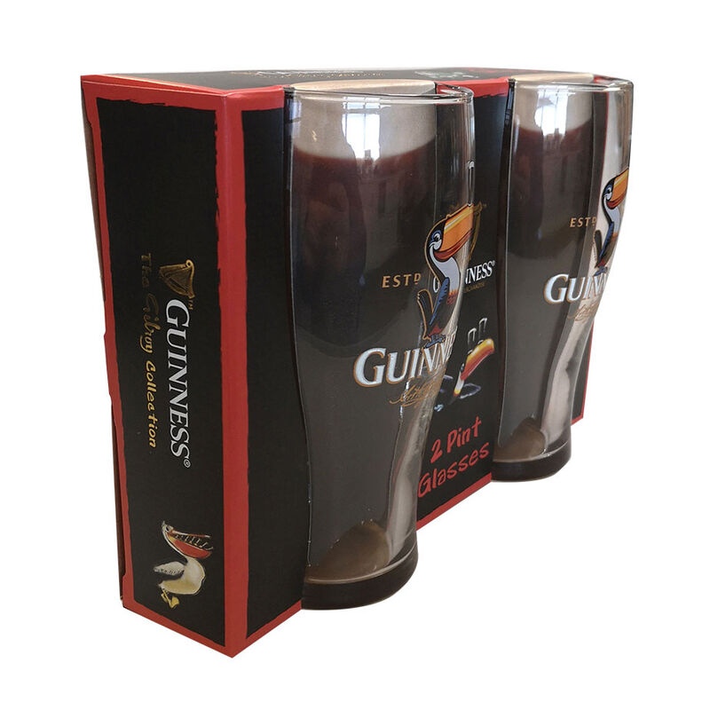 Two Pack Guinness Pint Glasses With Toucan Design