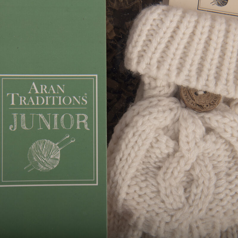 Aran Traditions Junior Gift Set - Classic Mini Me Aran Pom Pom Hat & Mittens, Cream Colour
