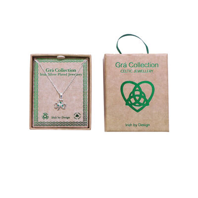 Grá Collection Silver Plated Shamrock With 3 Mini Green Cubic Zirconia Stones Pendant