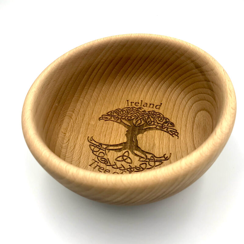 Wooden Beech Bowl With Tree of Life Design, 14cm