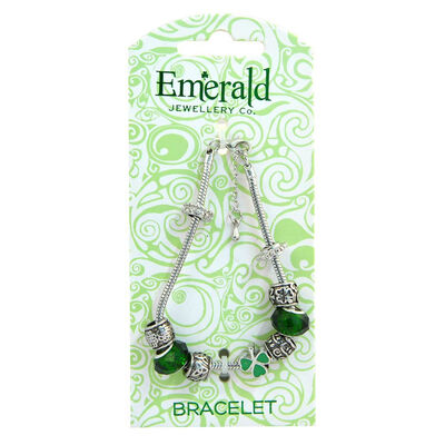 Bead Charm Bracelet With Green Shamrock And Celtic Beads